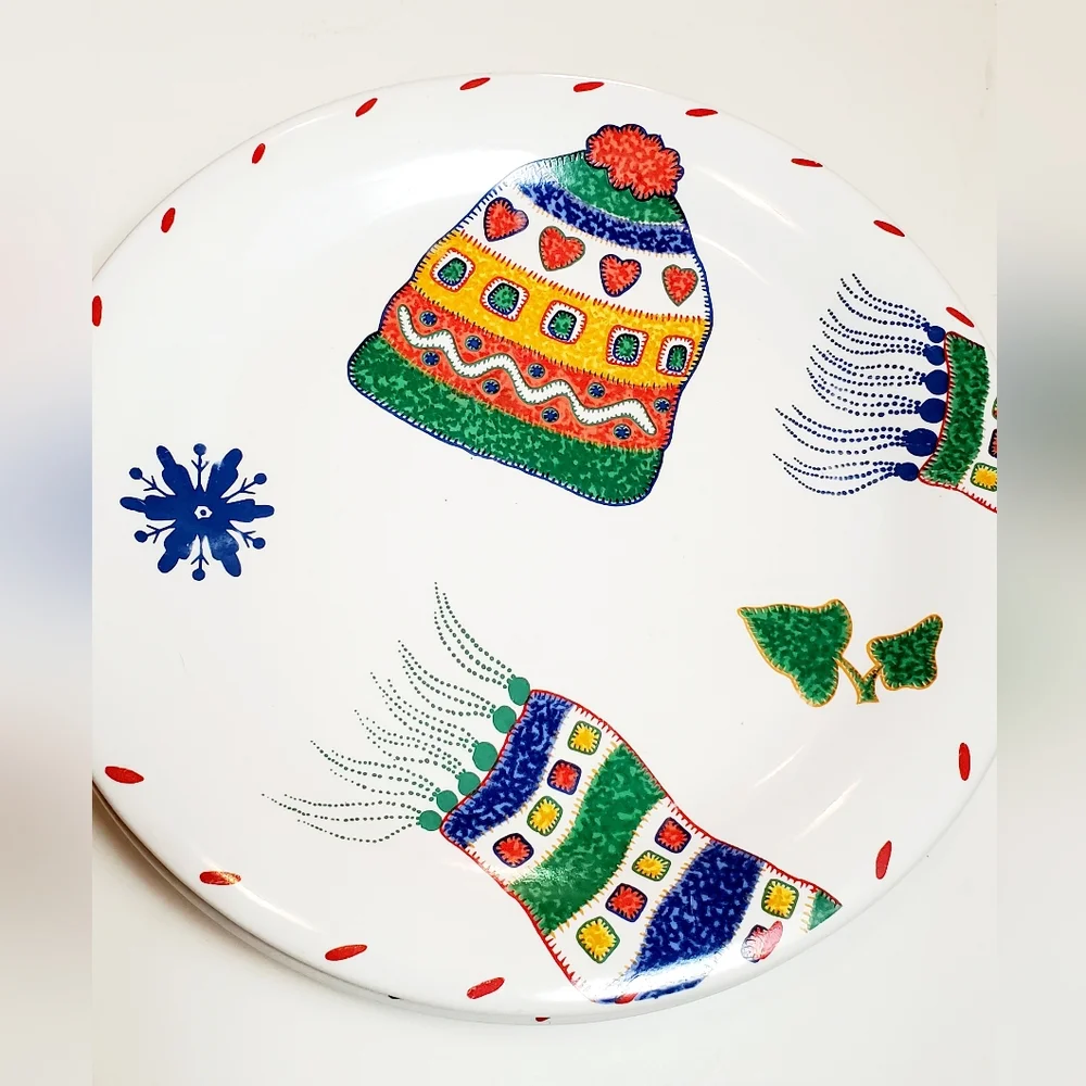 (3) Crate&Barrel Julia Bullmore Decorative Winter Skating Holiday Season Plates